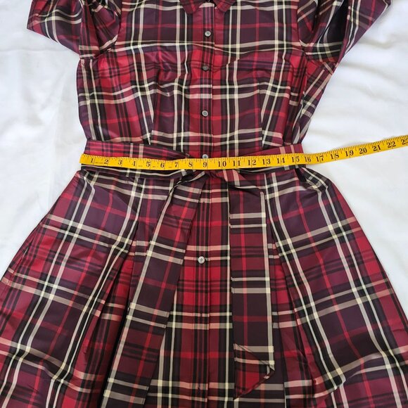 Talbots Red Plaid Long Sleeve Button Front Collared Shirt Dress Size 10 - Picture 12 of 14
